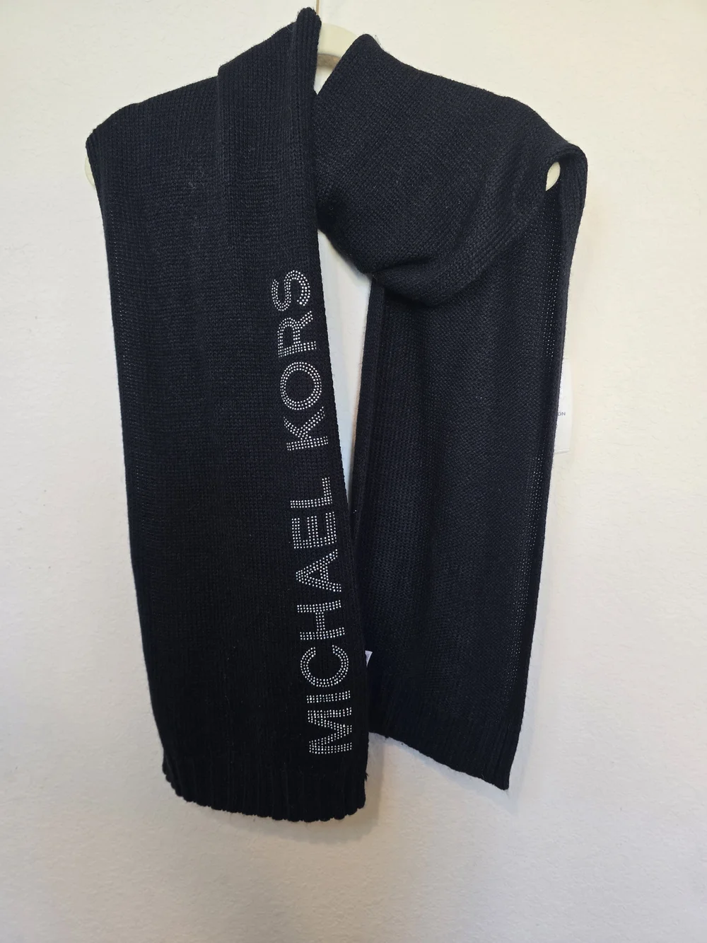 Michael Kors Black Knit Scarf with Rhinestone Logo